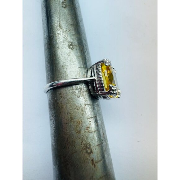 Vintage Style Yellow Cubic Zirconia Ring Sterling Silver 925 Size 6.75 Filigree - Picture 9 of 11